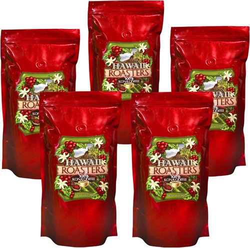 Hawaii Roasters Award Winning 100% Kona Coffee, Whole Bean, Medium Roast, 5 Lb
